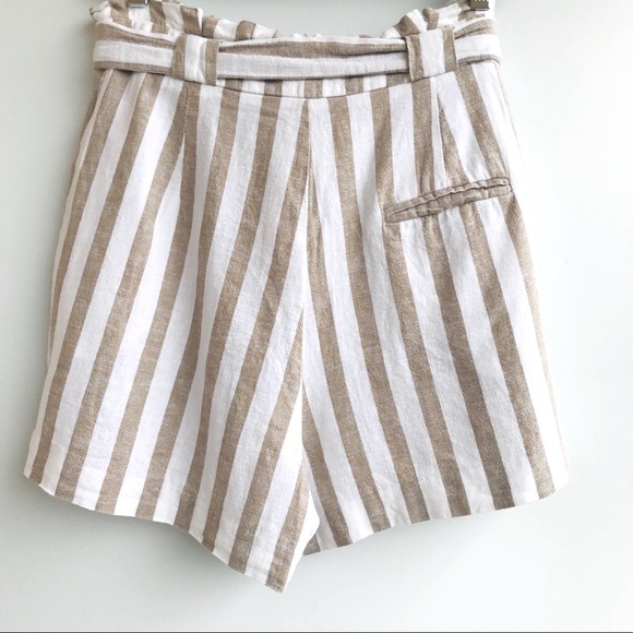 Stradivarius Paperbag Waist Striped Linen Shorts 8 - Picture 6 of 7